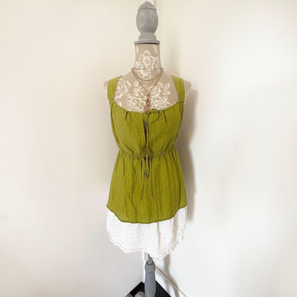 A New Day Olive Green Textured Tie-Front Tank Top, Size XL